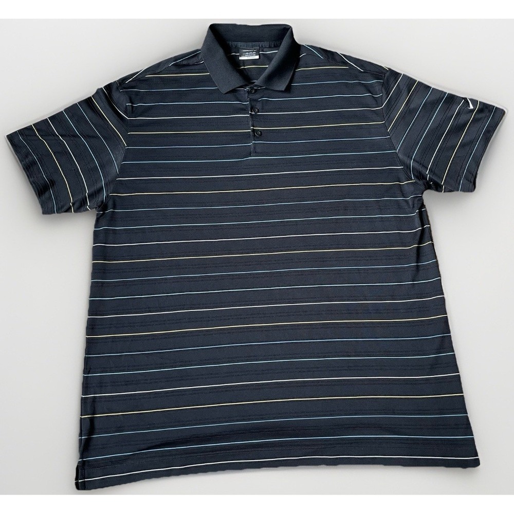 Nike Golf Polo Shirt Men's 2XL Black White Striped Performance Casual‎ Mens